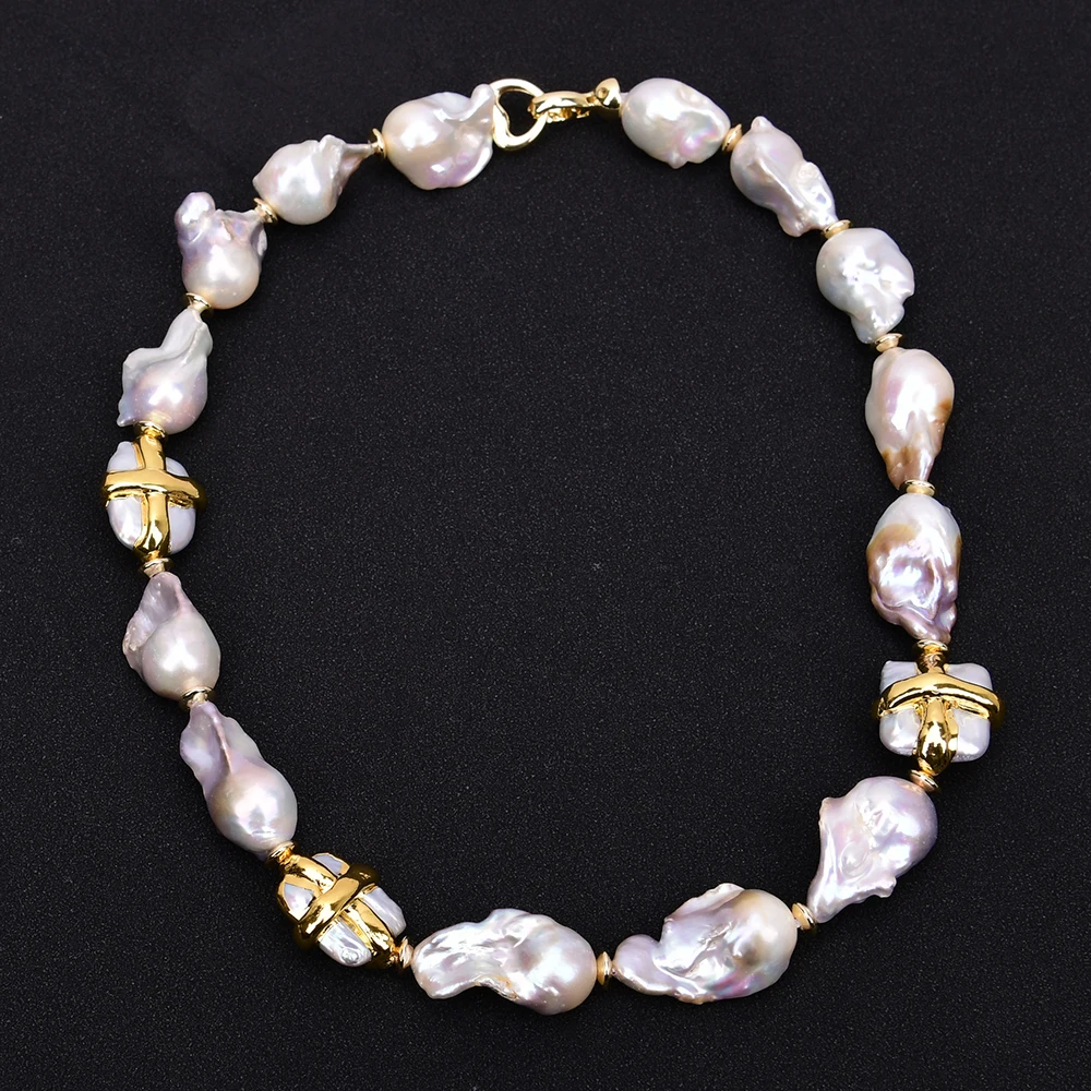 

G-G 18'' Freshwater Cultured White colour Keshi Baroque Pearl Choker Necklace Gold Plated Pearl Beads