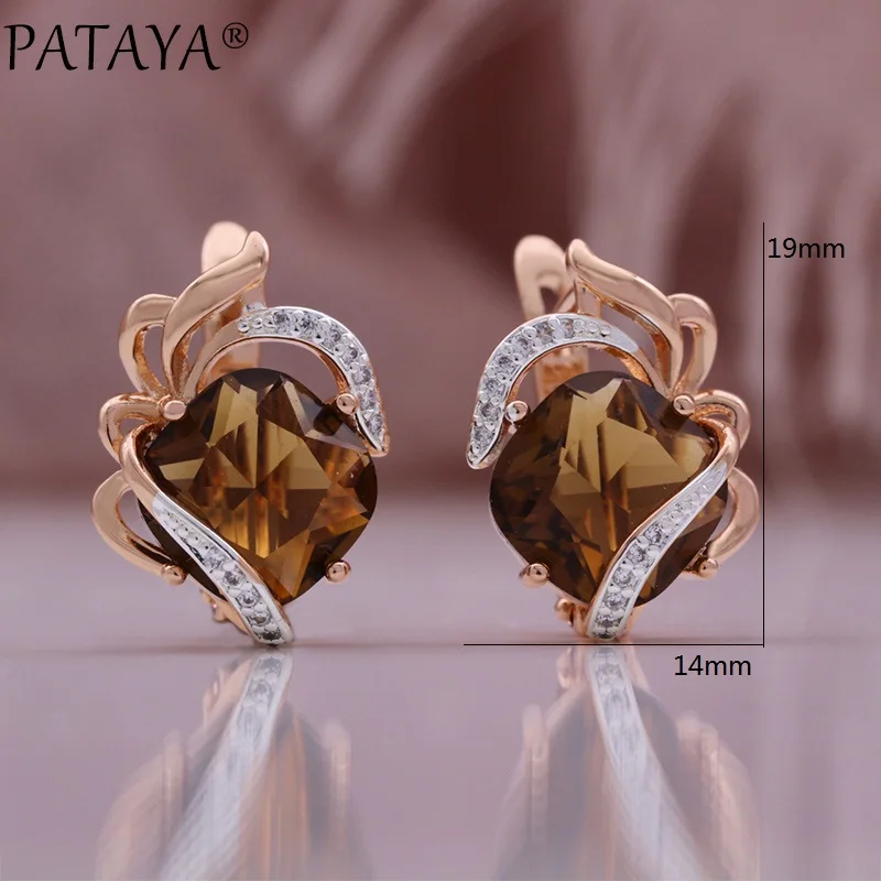 PATAYA Hot Fashion Light Brown Natural Zircon Ring Earring for Women Simple 585 Rose Gold Color High Quality Daily Jewelry Sets PATAYA Hot Fashion Light Brown Natural Zircon Ring Earring for Women Simple 585 Rose Gold Color High Quality Daily Jewelry Sets
