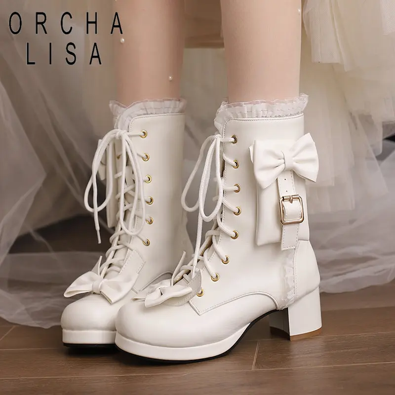 ORCHA LISA Sweet Women Boots Round Toe Chunky Heels 5cm Platform Lace Up Bowknot Belt Buckles Large Size 42 43 Lolita Bota 28 29
ORCHA LISA Sweet Women Boots Round Toe Chunky Heels 5cm Platform Lace Up Bowknot Belt Buckles Large Size 42 43 Lolita Bota 28 29