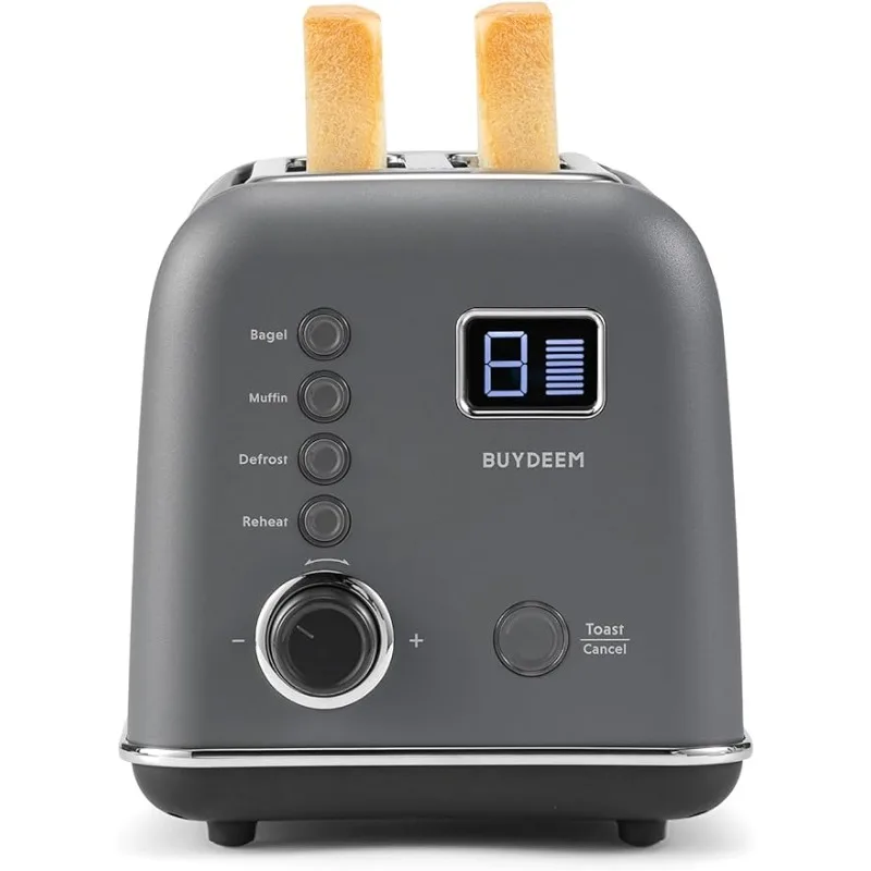 

Моторизованный тостер BUYDEEM DT730, тостер с 2 ломтиками, Умный Цифровой безрычажный тостер, таймер обратного отсчета с ЖК-дисплеем, настройки с 9 оттенками для тостов, мешков