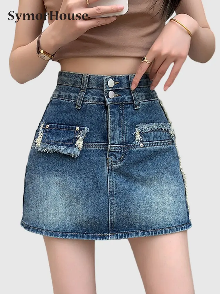 Spring Summer Vintage Short Denim Skirts 2023 High Waist Fashion Slim Button Pocket Streetwear Jean Wrap -Hips Mini Skirt Girls 
Spring Summer Vintage Short Denim Skirts 2023 High Waist Fashion Slim Button Pocket Streetwear Jean Wrap -Hips Mini Skirt Girls