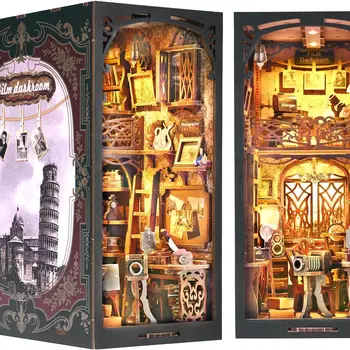 ATUBAN 책 누크 키트, DIY 인형 집 책꽂이 삽입, 3D 나무 퍼즐 북엔드, 책 방 장식, 미니어처 모델 하우스 상품 이미지