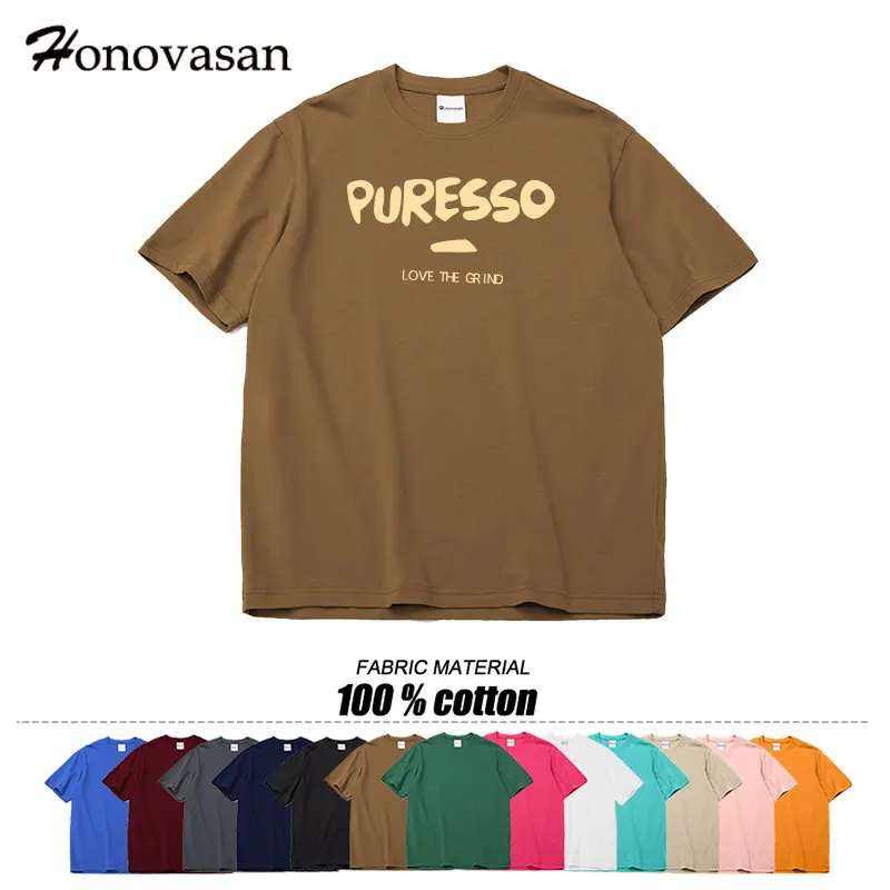 

Повседневные мужские летние футболки Honovasan с коротким рукавом и надписью футболки с графическими принтами для мужчин, модный Свободный Женский пуловер из 100% хлопка