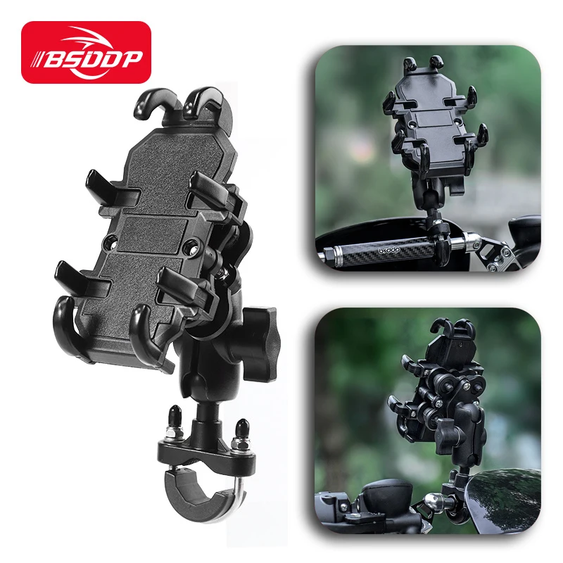 

Motorcycle Phone Holder with Shock Absorber Bike Handlebar Rearview Mirror Mount Stands GPS Clip for 4.7-7.1 inch Mobile