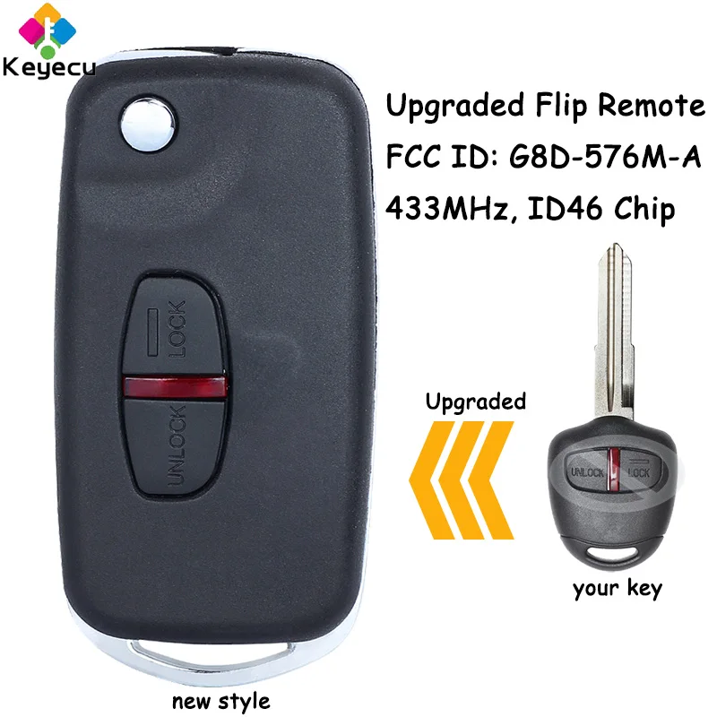 

KEYECU Modified Flip Remote Key With 2 Buttons 433MHz ID46 Chip for Mitsubishi Lancer ASX Grandis I-MEIV Fob FCC ID: G8D-576M-A
