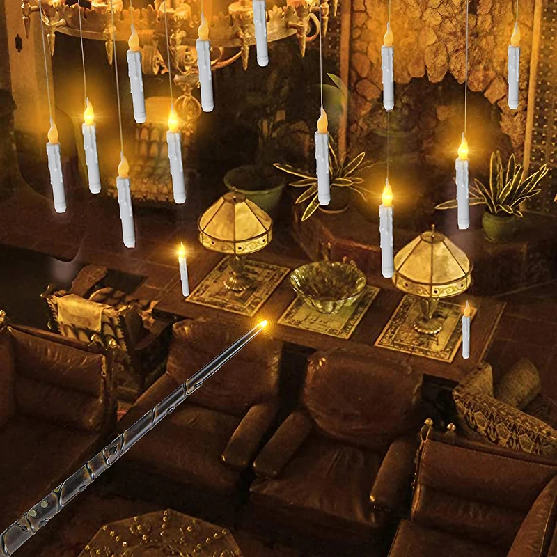 

12 шт. стая беспламенная свеча с волшебной палочкой, плавающие свечи, украшение ведьмы, конусные свечи для Хэллоуина, рождественской вечеринки, церкви