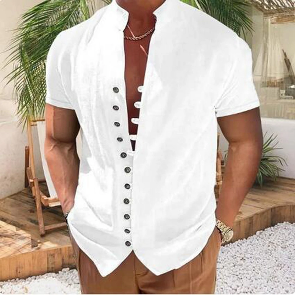 New Men's Casual Blouse Cotton Linen Shirt Loose Tops Stand Collar Solid Color Short Sleeve Tee Shirt Summer Handsome Men Shirts
New Men's Casual Blouse Cotton Linen Shirt Loose Tops Stand Collar Solid Color Short Sleeve Tee Shirt Summer Handsome Men Shirts