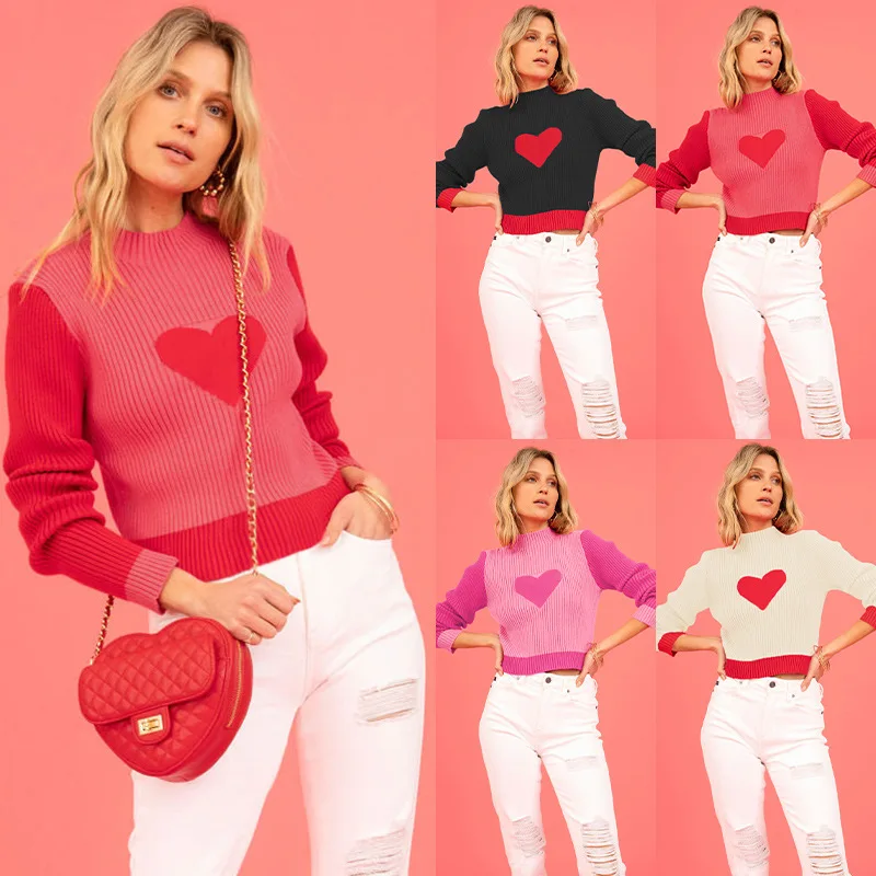 2024 Winter New Product Valentine's Day Love High Neck Knitted Sweater Pullover with Bottom for Women
2024 Winter New Product Valentine's Day Love High Neck Knitted Sweater Pullover with Bottom for Women