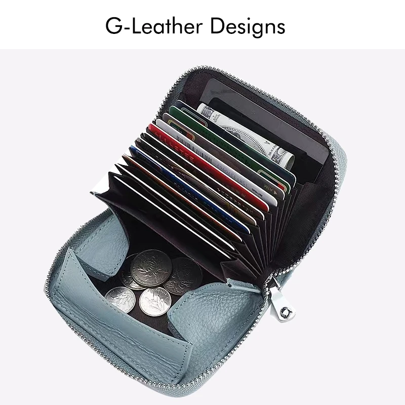 

Genuine Leather Pebbled Card Wallet Cow Leather Credit Case RFID Blocking Mini Purse With Coin Holder