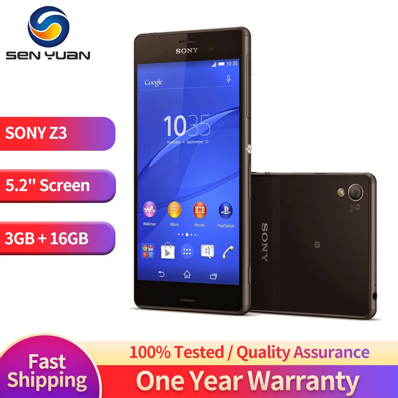 

Original Unlocked Sony Xperia Z3 D6603 5.2 Inches Quad-core 16GB ROM 3GB RAM 20.7MP Camera Android OS Smartphone Cellphone