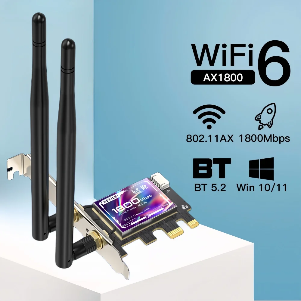 

Wi-Fi 6 1800 Мбит/с Bluetooth 5,2 двухдиапазонный 2,4G/5 ГГц 802.11AX Wi-Fi беспроводной сетевой адаптер PCI-E для Windows 10/11 ПК