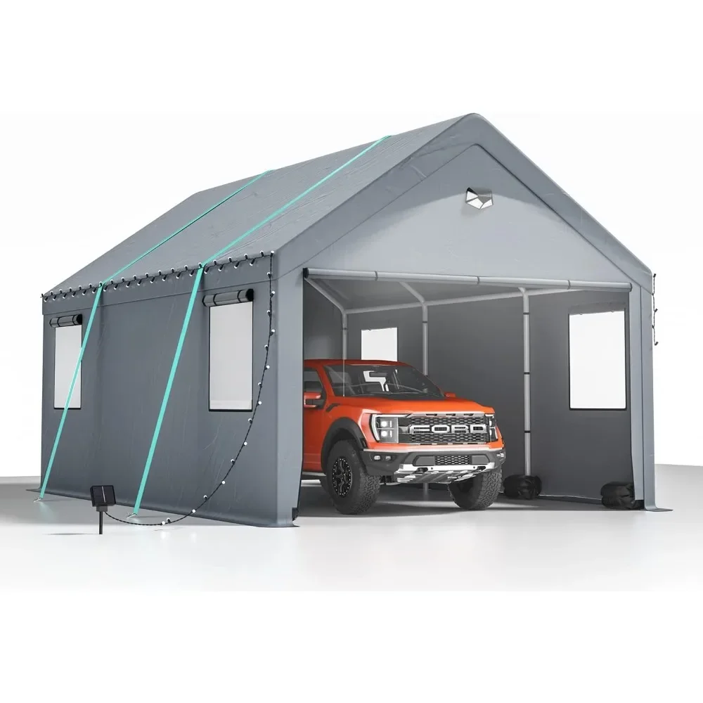 

12 * 20 Heavy Duty Carport Canopy - Extra Large Portable Car Tent Garage With Roll-up Windows and All-Season Tarp Cover SUV Home