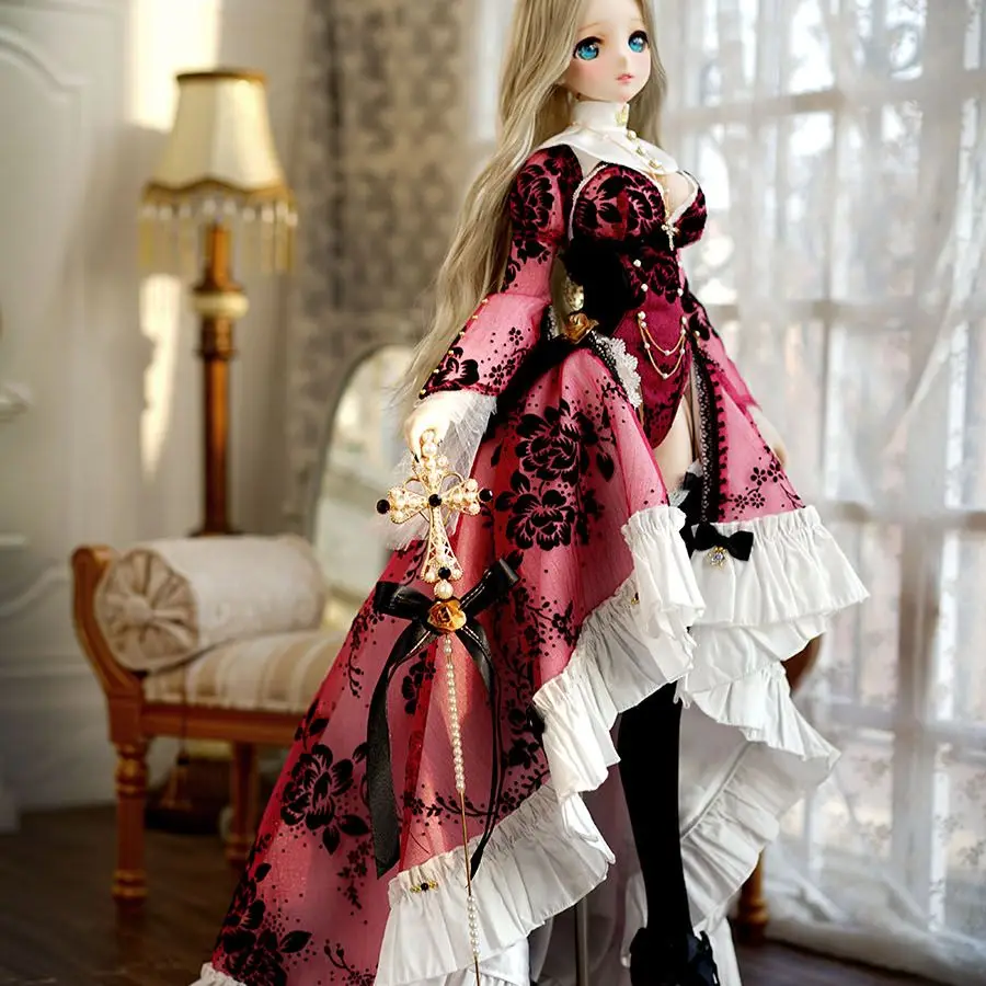 

Gorgeous BJD Doll clothes 1/4 1/3 Red Rose Gothic Dress DDDY Nun skirt MDD MSD Coronation Queen Dress Doll accessories