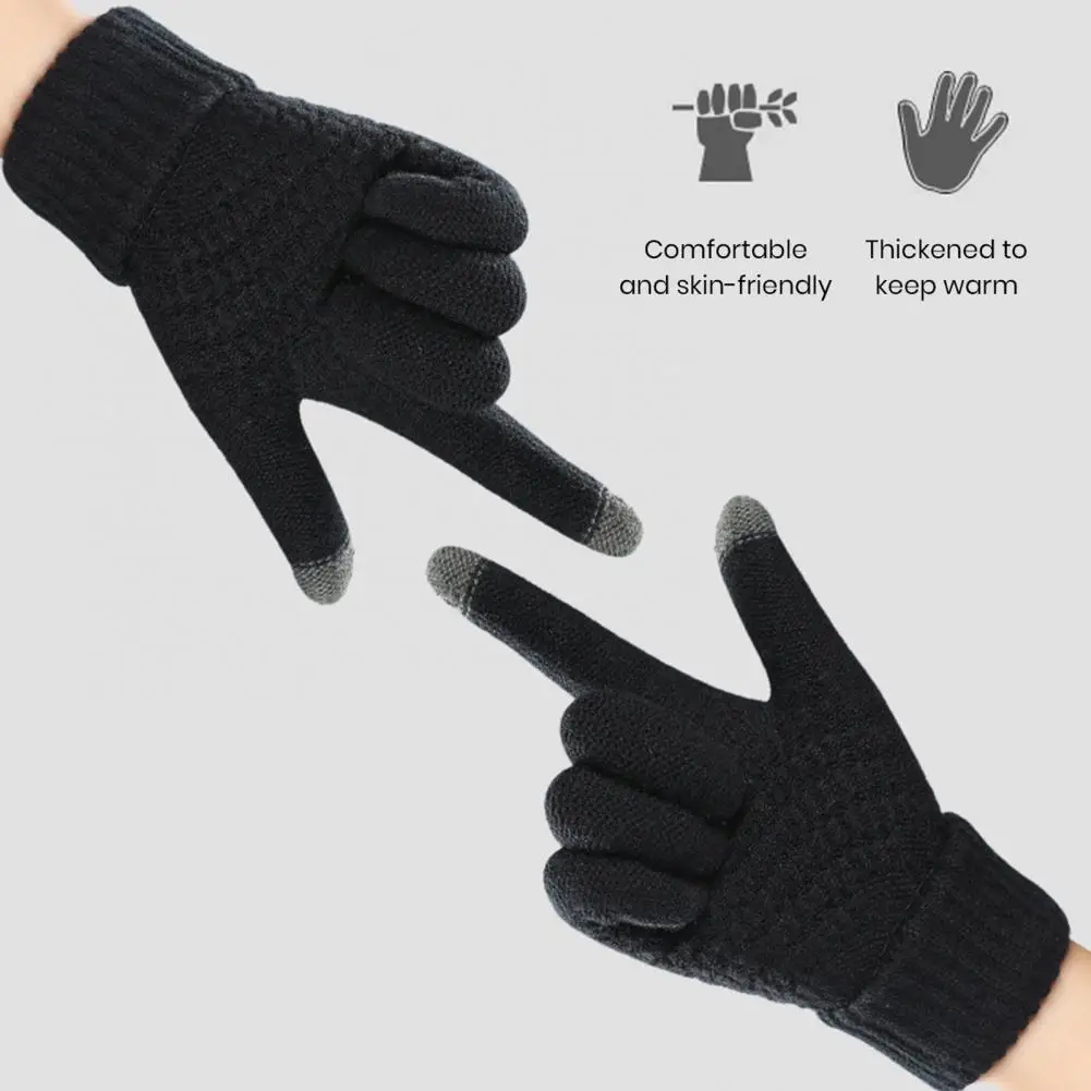 

1 Pair Women Men Mitten Autumn Winter Knitting Gloves Thickened Ribbed Cuffs Ridding Gloves Touch Screen Windproof Gloves