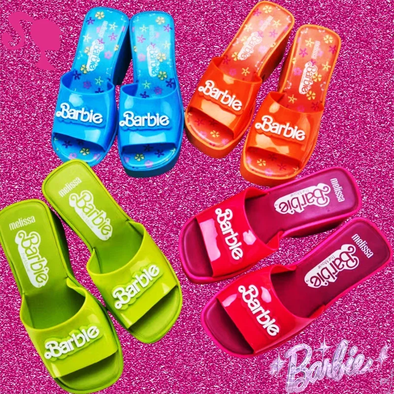 

Barbie Slope Heel Slippers Fashion Stylish Spring Outdoor Y2K Style Retro Trendy Movie Decoration Lovely Girls Birthday Gift