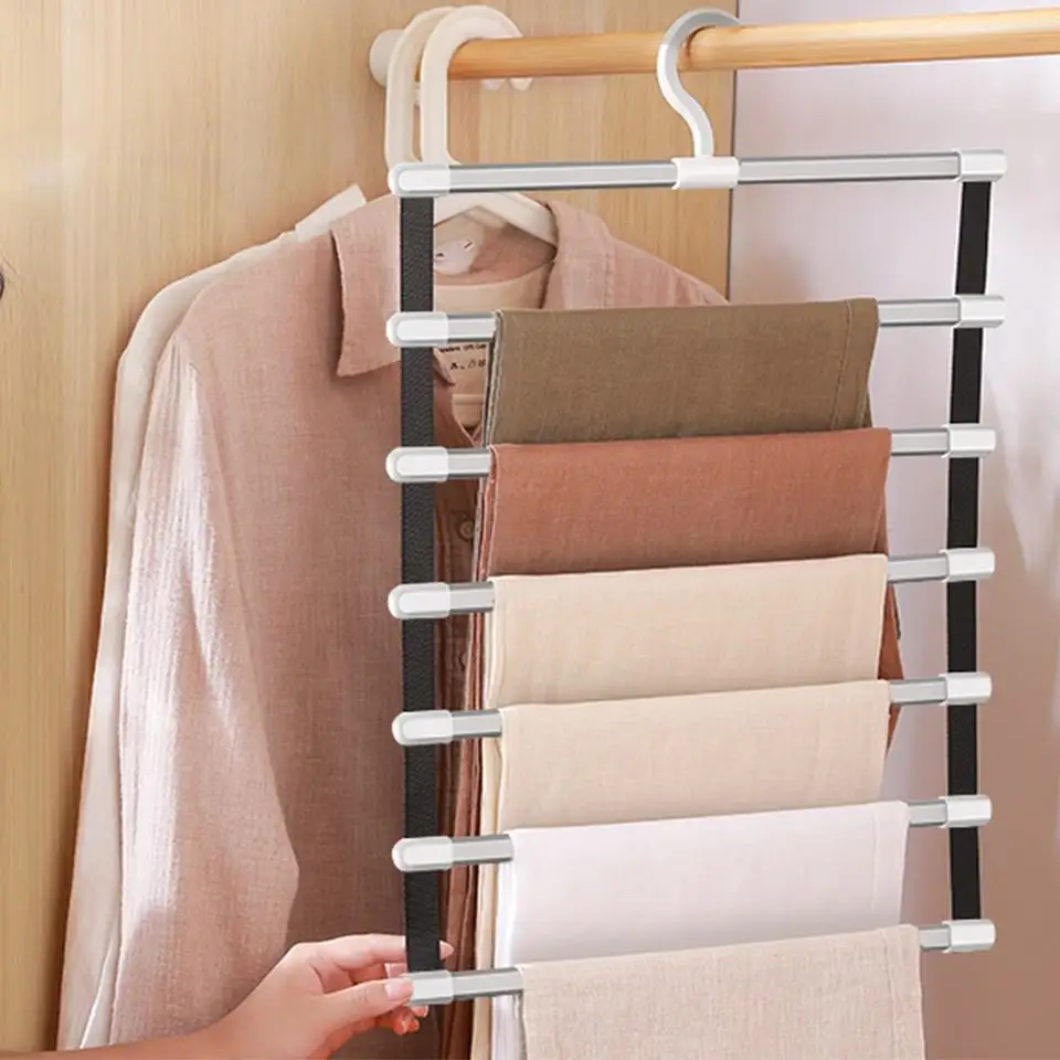 

Trouse Stainless Closet Organizer 6/8 Layers Clothing Racks Trouser Hangers Foldable Hanger for pants Wardrobe Storage Organizer