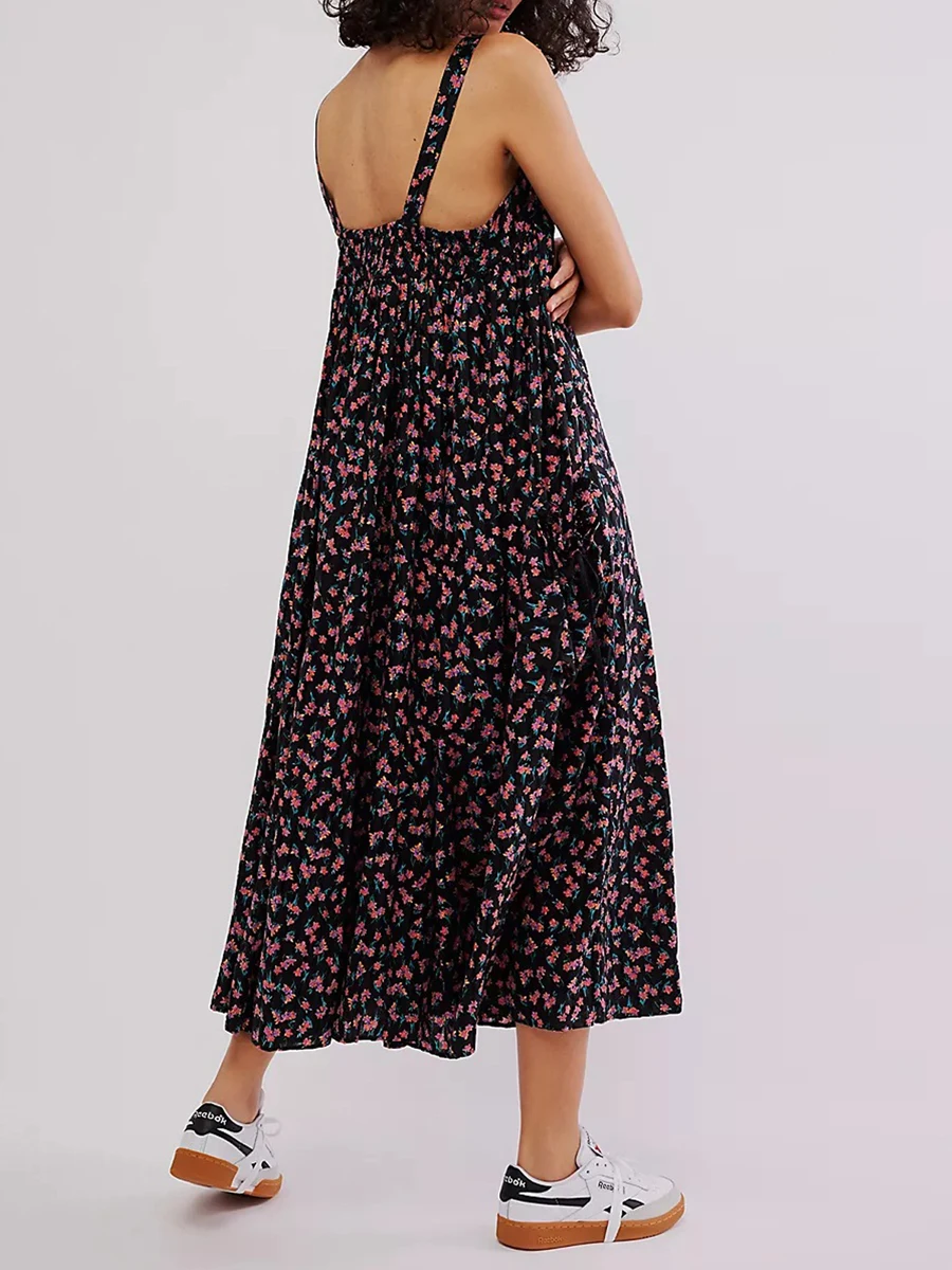 

Women s Overall Long Dress Sleeveless Square Neck Floral Print Tank Dress Summer Midi Dress