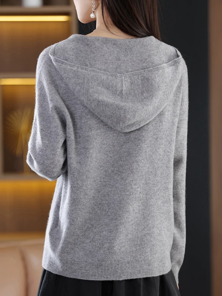 

Women's boutique high-end hooded sweater knitted cashmere sweater hooded collar pullover long sleeved new cashmere sweater