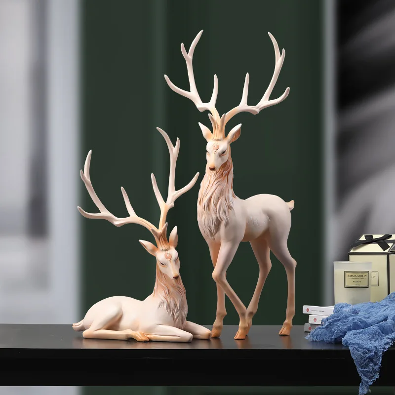 

High End Deer Statue Reindeer Figurines Resin ELK Sculpture For Living Room Luxury Home Decoration Nordic Tabletop Ornaments New