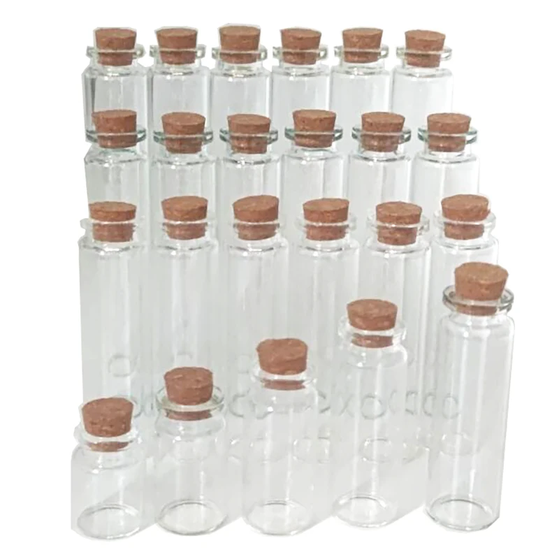 

10pcs Empty Glass Vials Jars 5ml/8ml/10ml/12ml/15ml/20ml/25ml/30ml Glass Wishing Bottles with Cork for Wedding Gift DIY Crafts