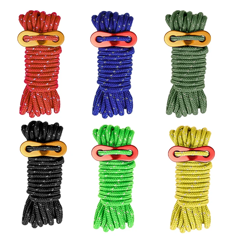 

4mm Camping Rope Reflective with Aluminum Guyline Adjuster Nylon Tent Tie Downs for Hiking Backpacking Tarp Canopy Shelter