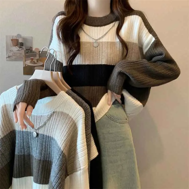 Retro Stripe Knit Sweater Women Fall Loose Slouchy O Neck Long Sleeve Patchwork Pullover Y2K Korean Streetwear Casual Jumpers
Retro Stripe Knit Sweater Women Fall Loose Slouchy O Neck Long Sleeve Patchwork Pullover Y2K Korean Streetwear Casual Jumpers