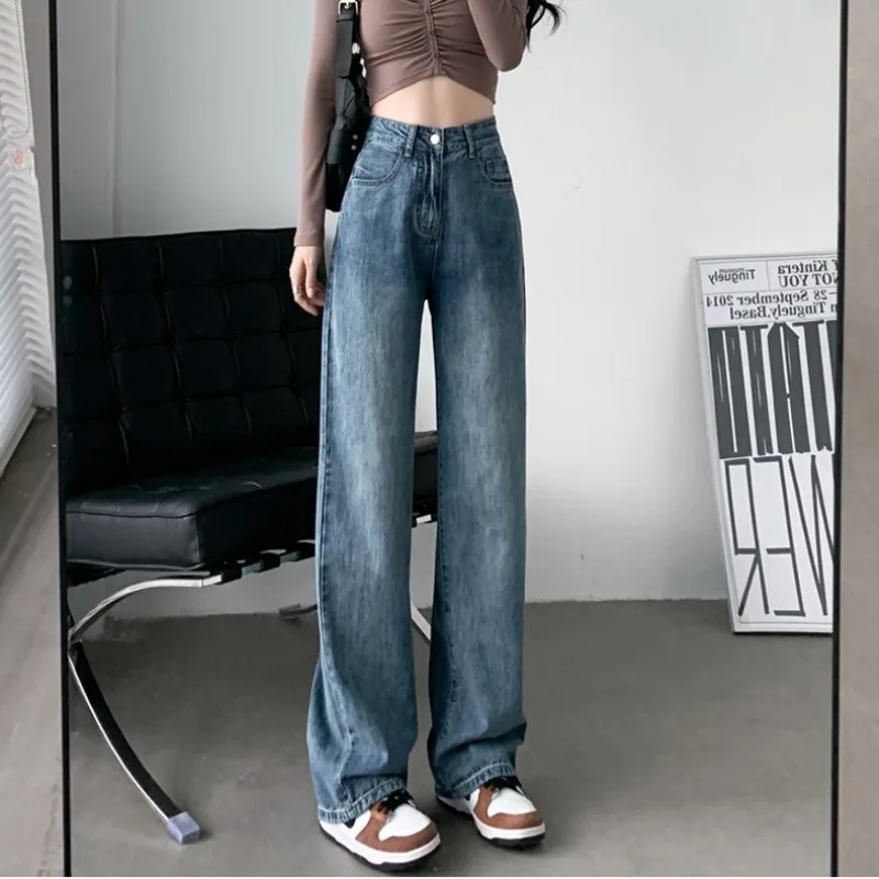 Women's Jeans Vintage Blue High Waist Jeans Spring And Summer Women's Pear Shape Cotton Polyester Blended Loose Straight Jeans
Women's Jeans Vintage Blue High Waist Jeans Spring And Summer Women's Pear Shape Cotton Polyester Blended Loose Straight Jeans