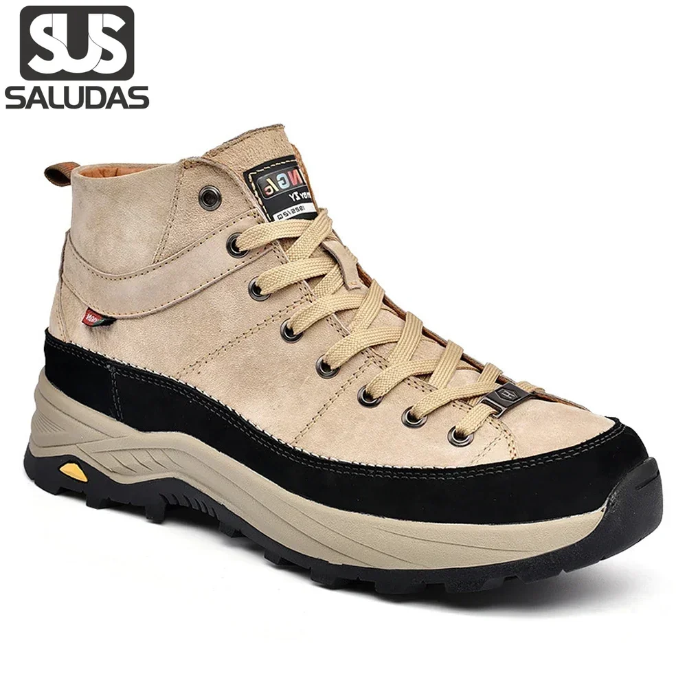 

SALUDAS Men Leather Boots Travel Hiking Shoe Anti-skid Wear Resistance Winter Boots Thick-soled High-top Cross-country Shoes