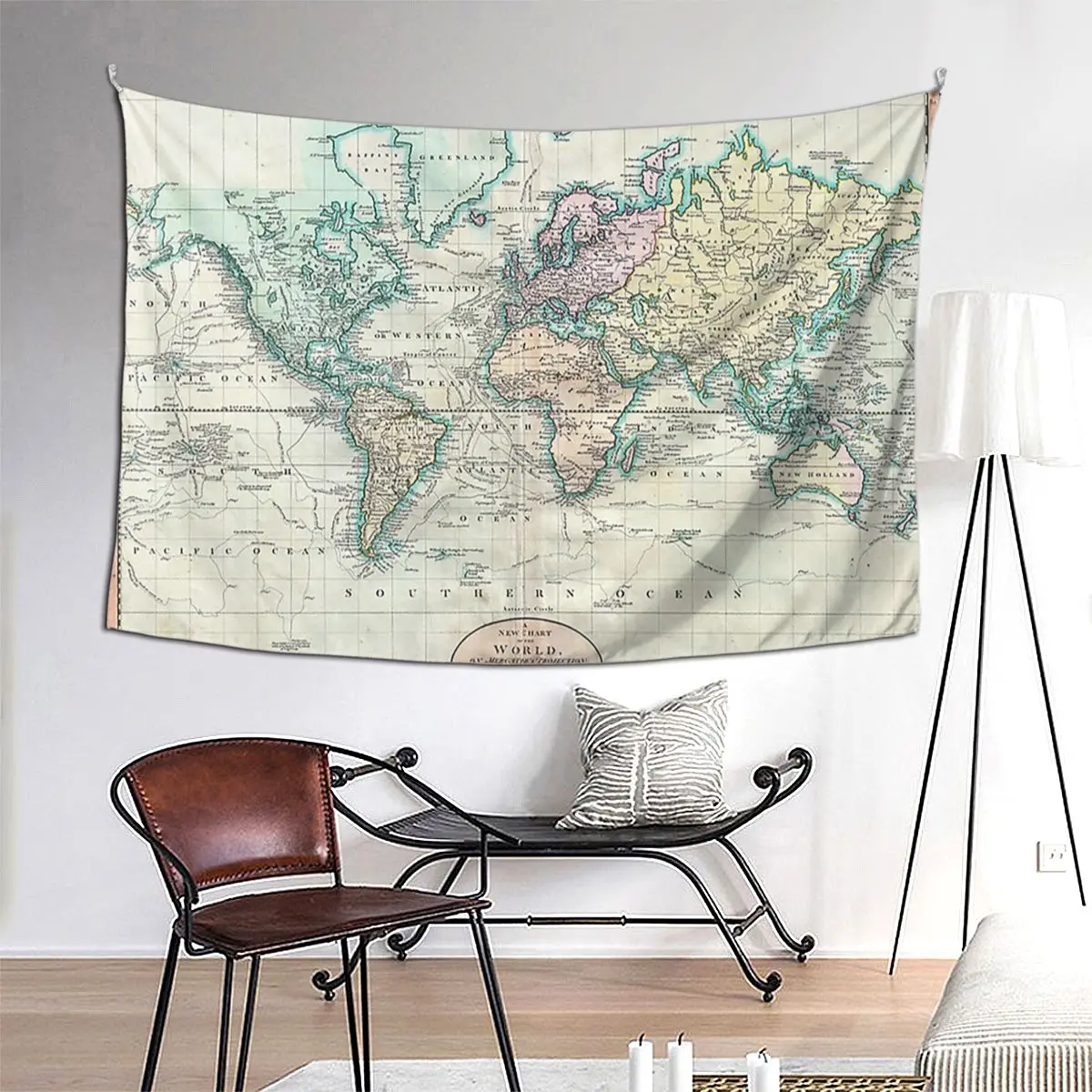 

Vintage Map Of The World (1801) Tapestry Funny Wall Hanging Aesthetic Home Decor Tapestries for Living Room Bedroom Dorm Room