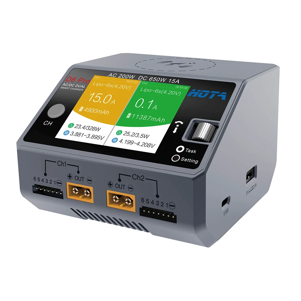 HOTA D6 AC 200W DC 650W 15A D6 DC 2X325W 2X15 ACharger with Wireless Charging for NiZn Nicd NiMH Battery
HOTA D6 AC 200W DC 650W 15A D6 DC 2X325W 2X15 ACharger with Wireless Charging for NiZn Nicd NiMH Battery