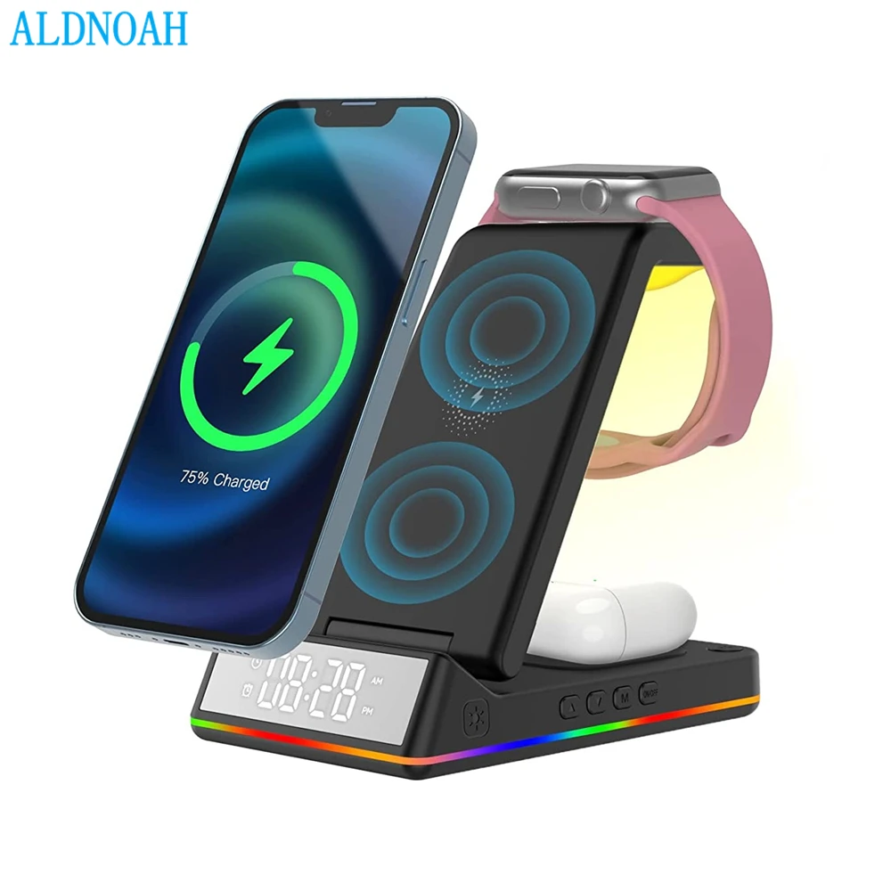 

15W 4 in 1 Wireless Charger Stand Foldable For iPhone 14 Plus 13 12 11 Apple Watch 8 7 Airpods Pro Qi Fast Charging Dock Station