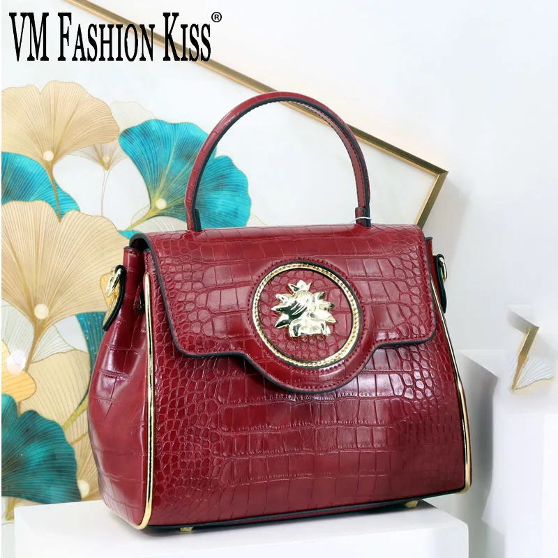 

VM FASHION KISS Luxury Lady Crocodile Bag 2023 Classic Handbag Thread Women Shoulder Bags Elegant Hasp Microfiber Messenger Bag