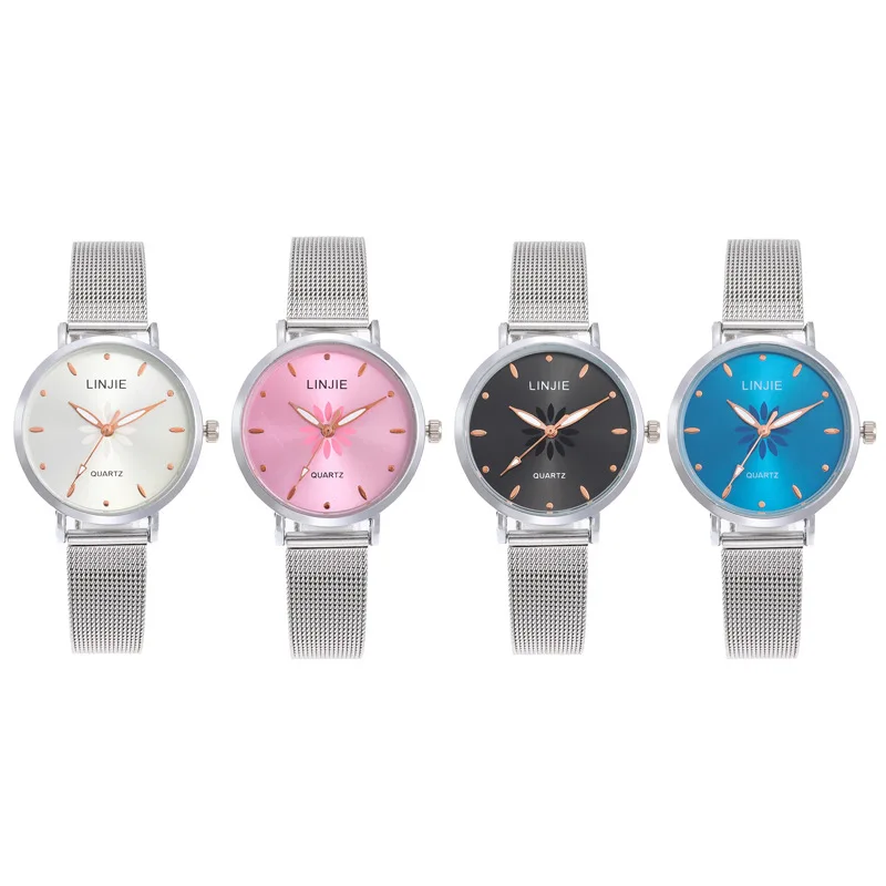 

Fashion Watche for Women Luxury Silver Popular Pink Dial Flowers Metal Ladies Bracelet Quartz Clock Ladies Wrist Watch New Clock