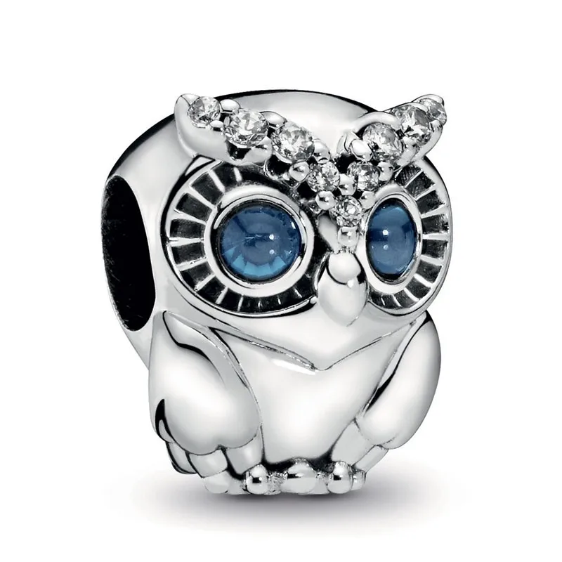 

Authentic 925 Sterling Silver Blue Eyes And Stone-set Eyebrows Sparkling Owl Charm Fit Women Pandora Bracelet & Necklace Jewelry
