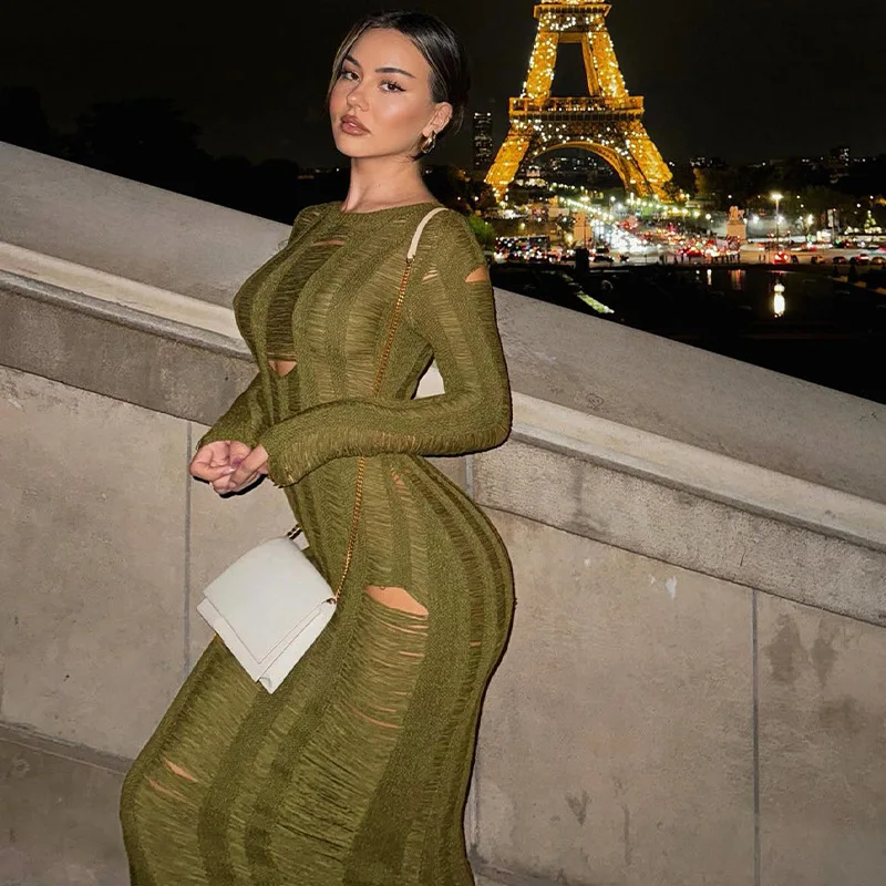 Hot Selling Women's Wear Winter New Fashion Sexy Cutout Ripped Woolen Long-Sleeved Dress for Women Wholesale-HT
Hot Selling Women's Wear Winter New Fashion Sexy Cutout Ripped Woolen Long-Sleeved Dress for Women Wholesale-HT