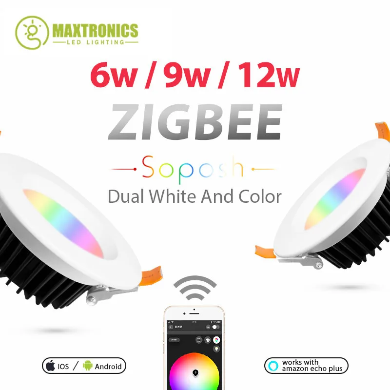 

ZLL LED downlight ZIGBEE link light 6W 9W 12W AC100-240V rgb+cct WW/CW led LIGHT Lamp zigbee downlight APP work with Amazon Ecoh