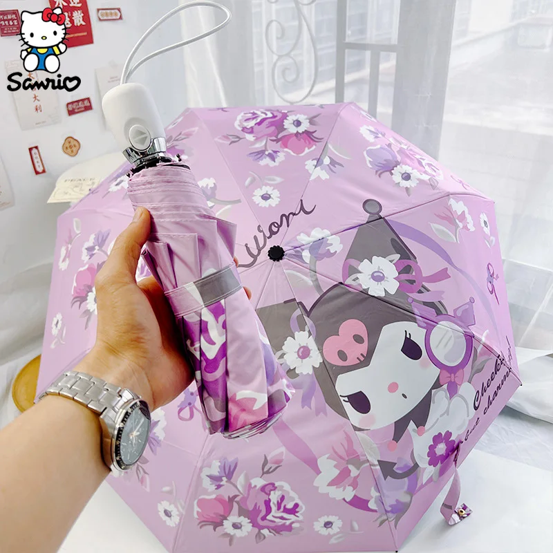 

Sanrio Kuromi Sun Umbrella Cartoon Anime Sanrio Rain Umbrellas Anti UV 3-Folding Portable Women Sunshade Umbrella Melody Parasol