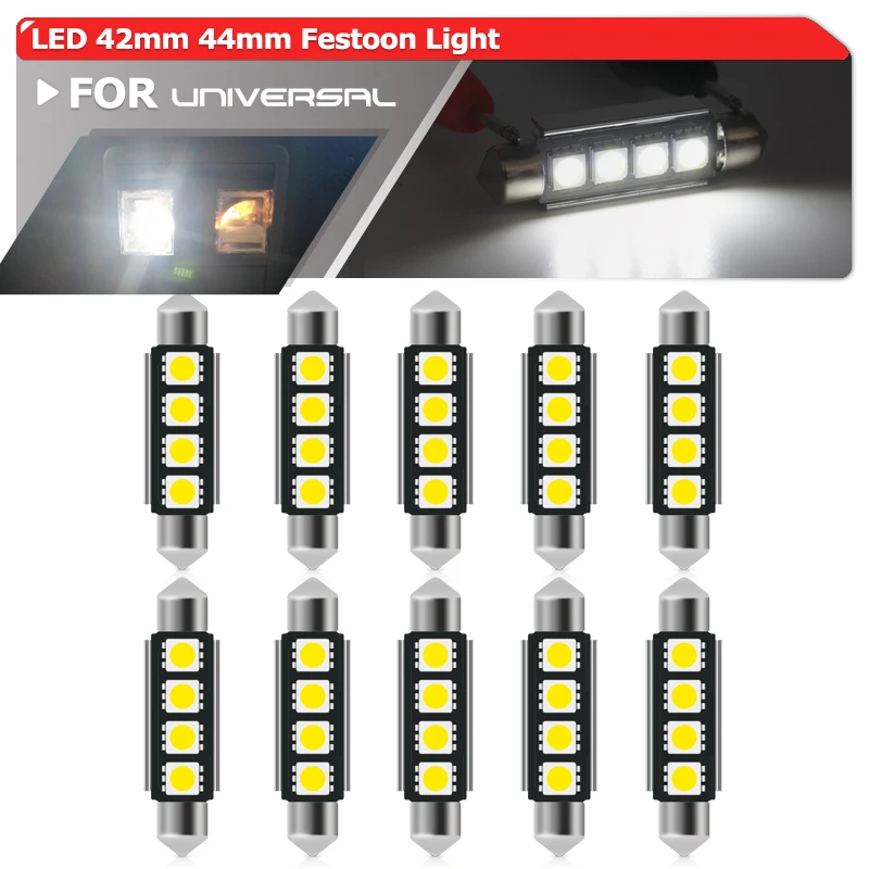 

10x Festoon 42mm 44mm 211-2 214-2 578 4410 6476 12864 LED Interior Bulbs Replacement For Map Dome Trunk License Plate Tag Lamp