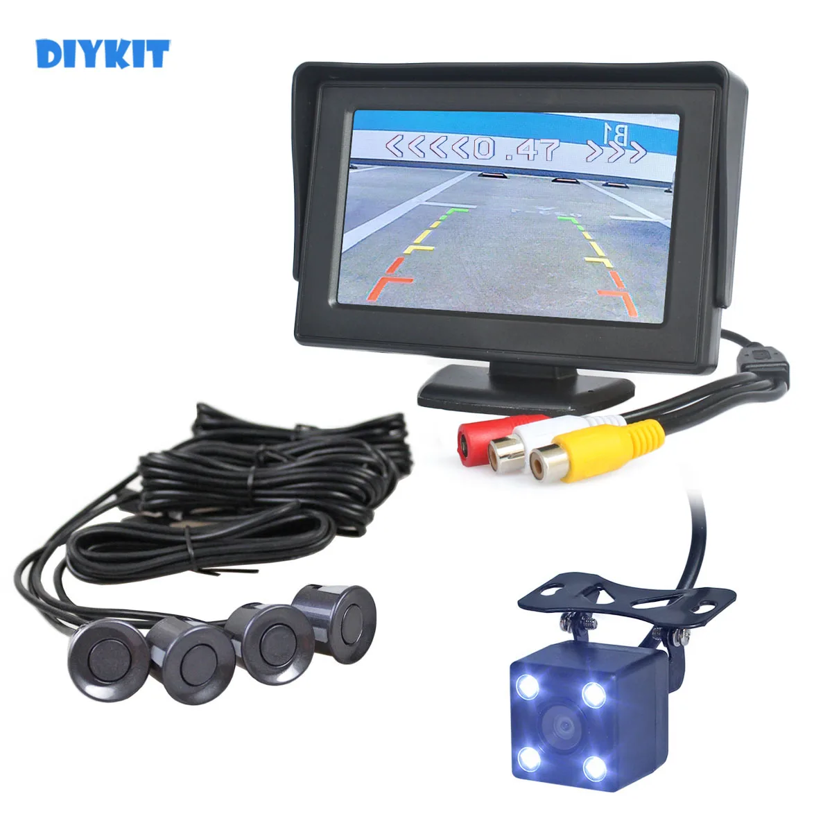 

DIYKIT Video Parking Radar 4.3" Backup Car Monitor + LED Rear View Car Camera + 4 x Sensors Video Parking Assistance Kit