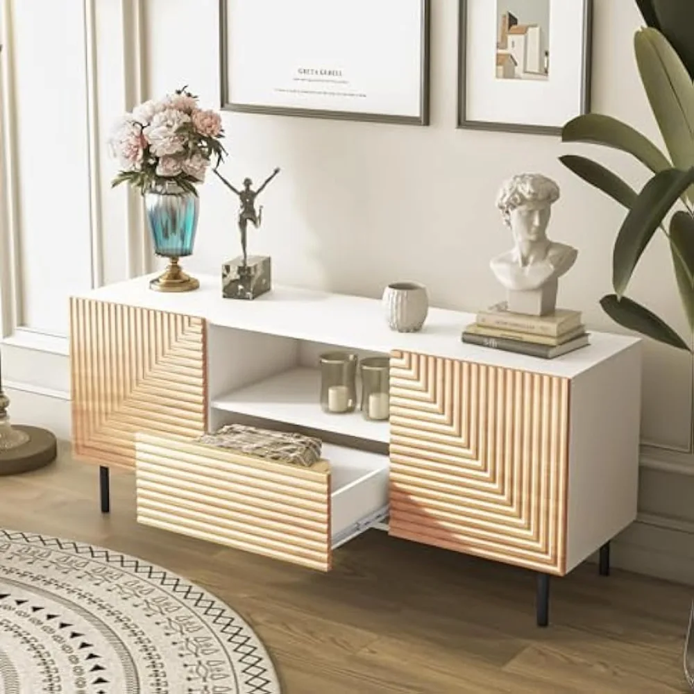 Современный ТВ-развлекательный шкаф среднего века диаметром 57 дюймов, ТВ-приставка в стиле бохо с отделением для хранения, тополевая древесина, резной и геометрический дизайн 
Современный ТВ-развлекательный шкаф среднего века диаметром 57 дюймов, ТВ-приставка в стиле бохо с отделением для хранения, тополевая древесина, резной и геометрический дизайн