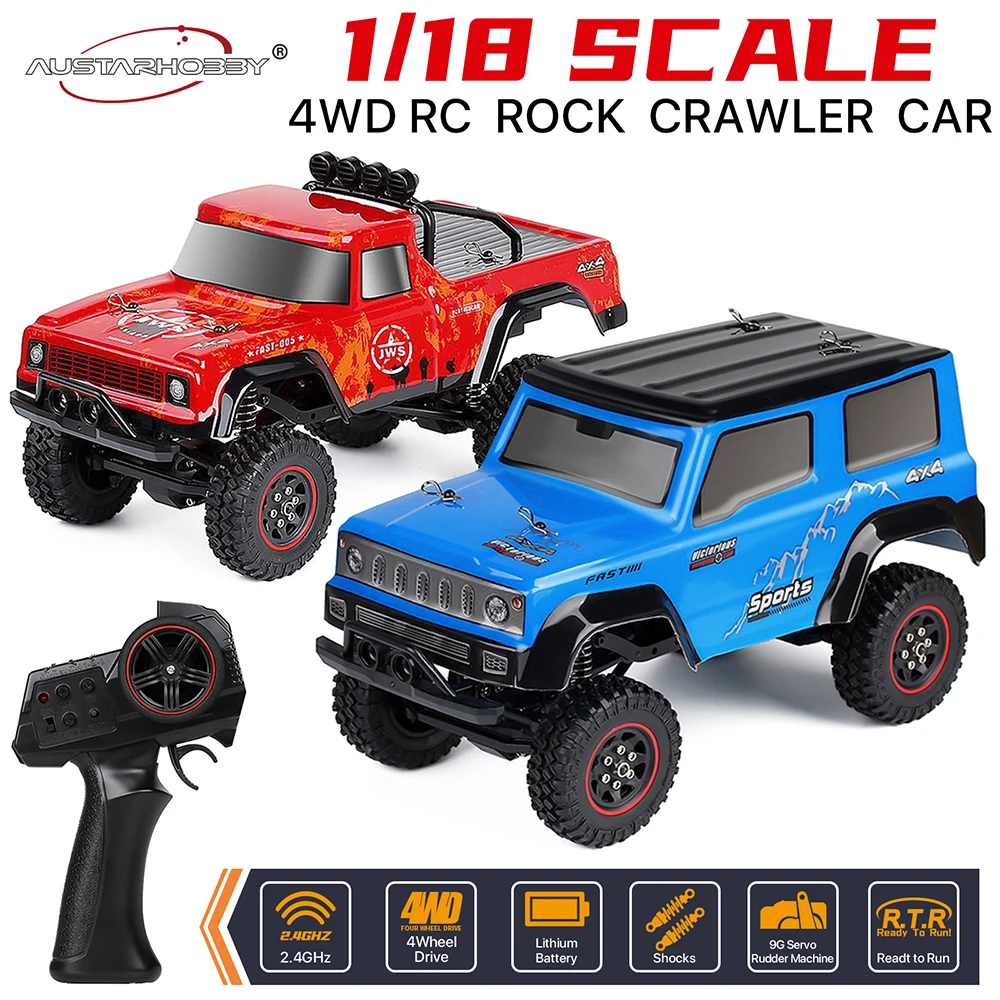 

AUSTARHOBBY 1/18 Scale 2.4Ghz 3CH RTR RC Rock Crawler Car 4WD Off-Road Climbing Truck Remote Control Model All Terrain Vehicle