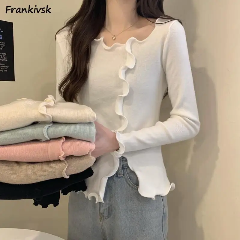 

Sweaters Women Autumn Knitting Ruched Irregular Slim Elegant Gentle Trendy Leisure Simple Solid All-match Comfortable Elasticity