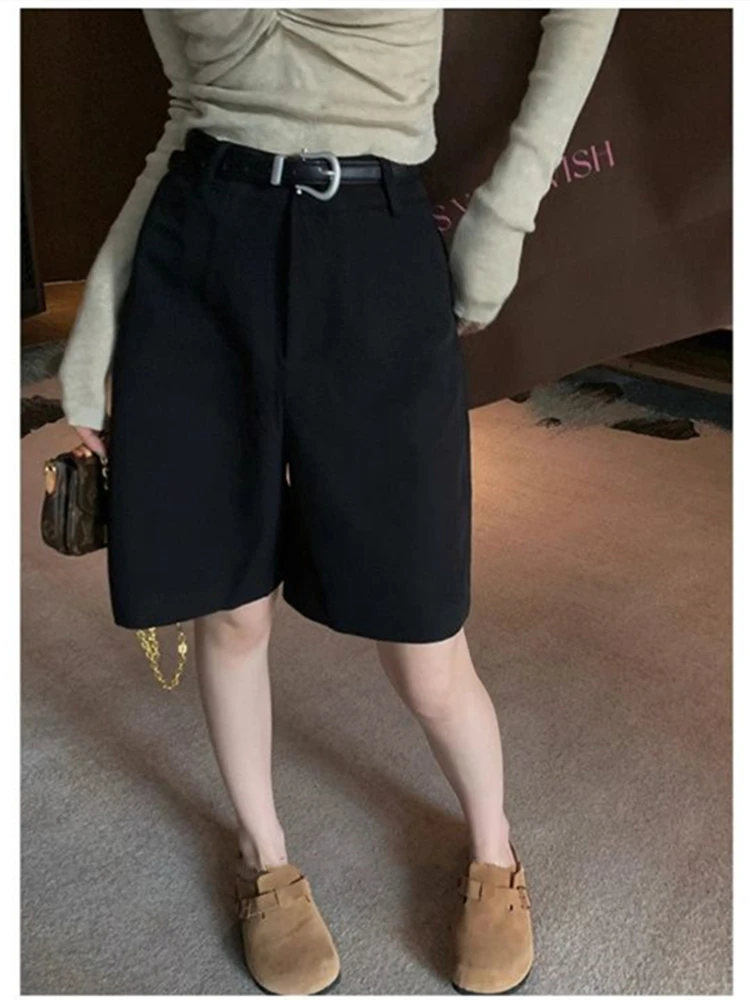 

Women's Commuting Style Straight Khaki Shorts Summer New High Waisted Suits Middle Pants Female Casual A-Line Mini Trousers