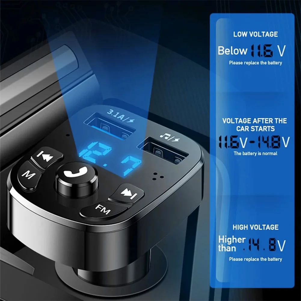

2.1A Player Audio Receiver Car FM Transmitter Bluetooth 5.0 Handsfree Car Kit Audio MP3 Modulator 2 USB Fast Charger For iPhone