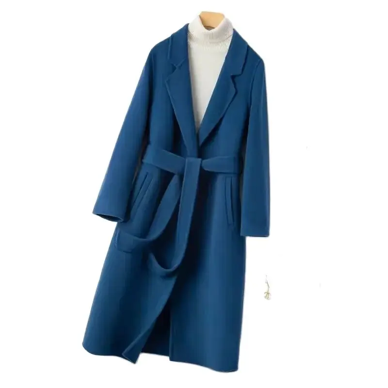 

Double sided Wool Coat For women Clothes Autumn Winter 2024 New Slim Temperament Tied up Woolen Coat Female Long Overcoat