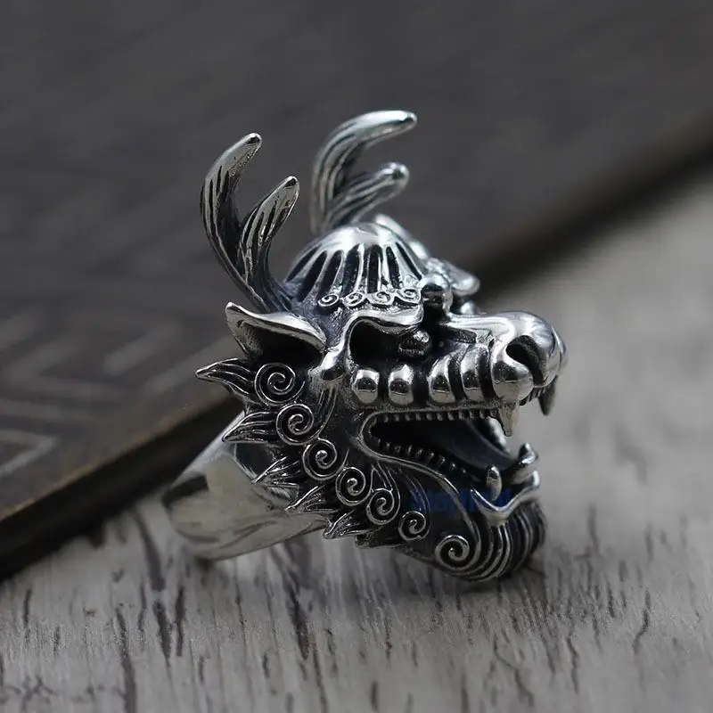 

Retro Leader Open Ring Thai Silver Personality Carved men's Domineering Ring Sterling Silver 925 Create