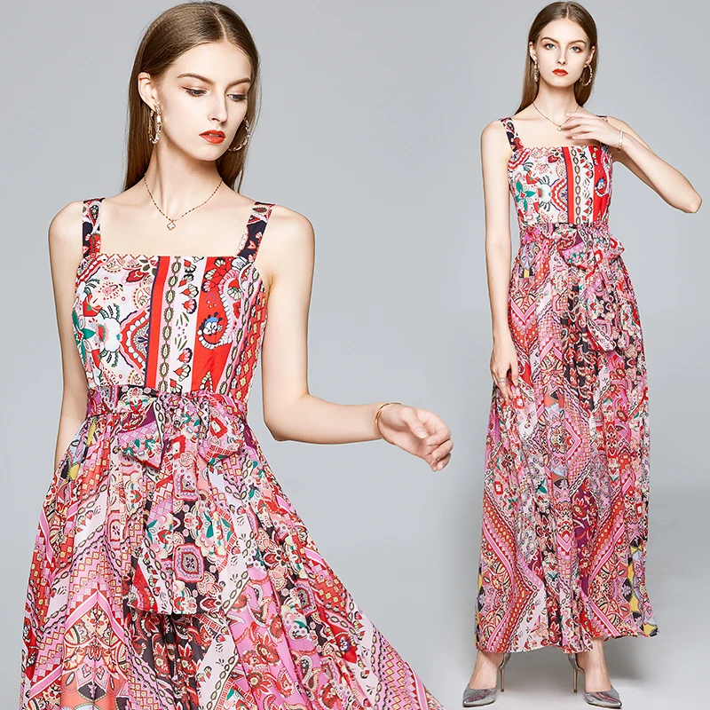 European Court Style Fashion Print Large Strap Long Dress Beach Resort Summer Women's Dress Vestido A-line Skirt Slim Fit
European Court Style Fashion Print Large Strap Long Dress Beach Resort Summer Women's Dress Vestido A-line Skirt Slim Fit