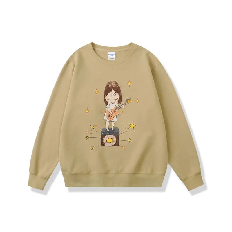 

Свитшот Yoshitomo мужской/женский, Модный пуловер оверсайз с графическим принтом гитары и гурля, флисовый хлопковый пуловер в стиле унисекс