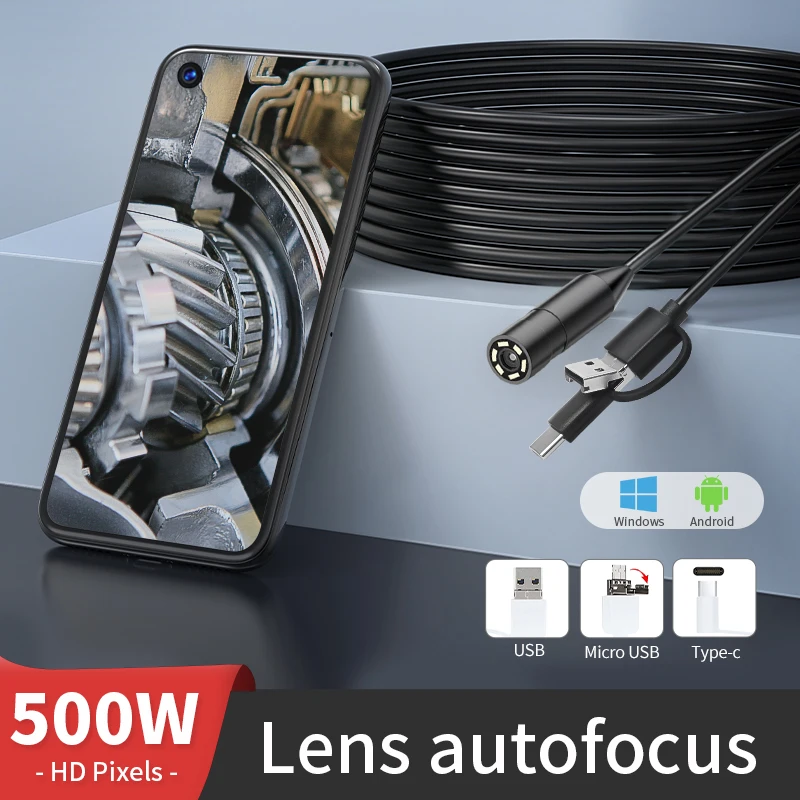 

HD autofocus industrial endoscope camera 3x zoom 500W 3IN1 mini pipeline inspection camera waterproof car maintenance inspection