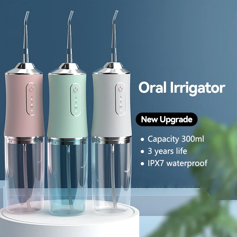 

Oral Irrigator Portable Dental Water Flosser USB Rechargeable Water Jet Floss Tooth Pick 4 Jet Tip 220ml 3 Modes IPX7 1400rpm